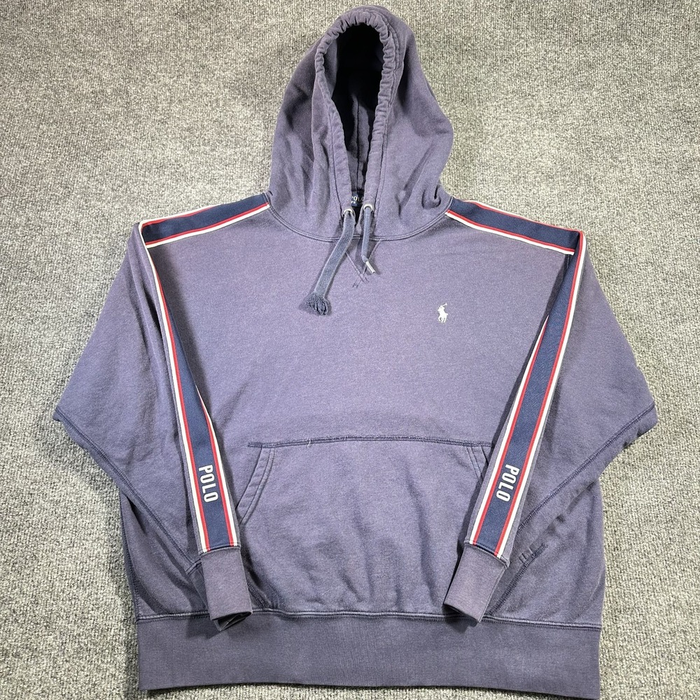 Polo Ralph Lauren Hoodie Large Blue Logo Side Stripe Pony Gym Workout Training